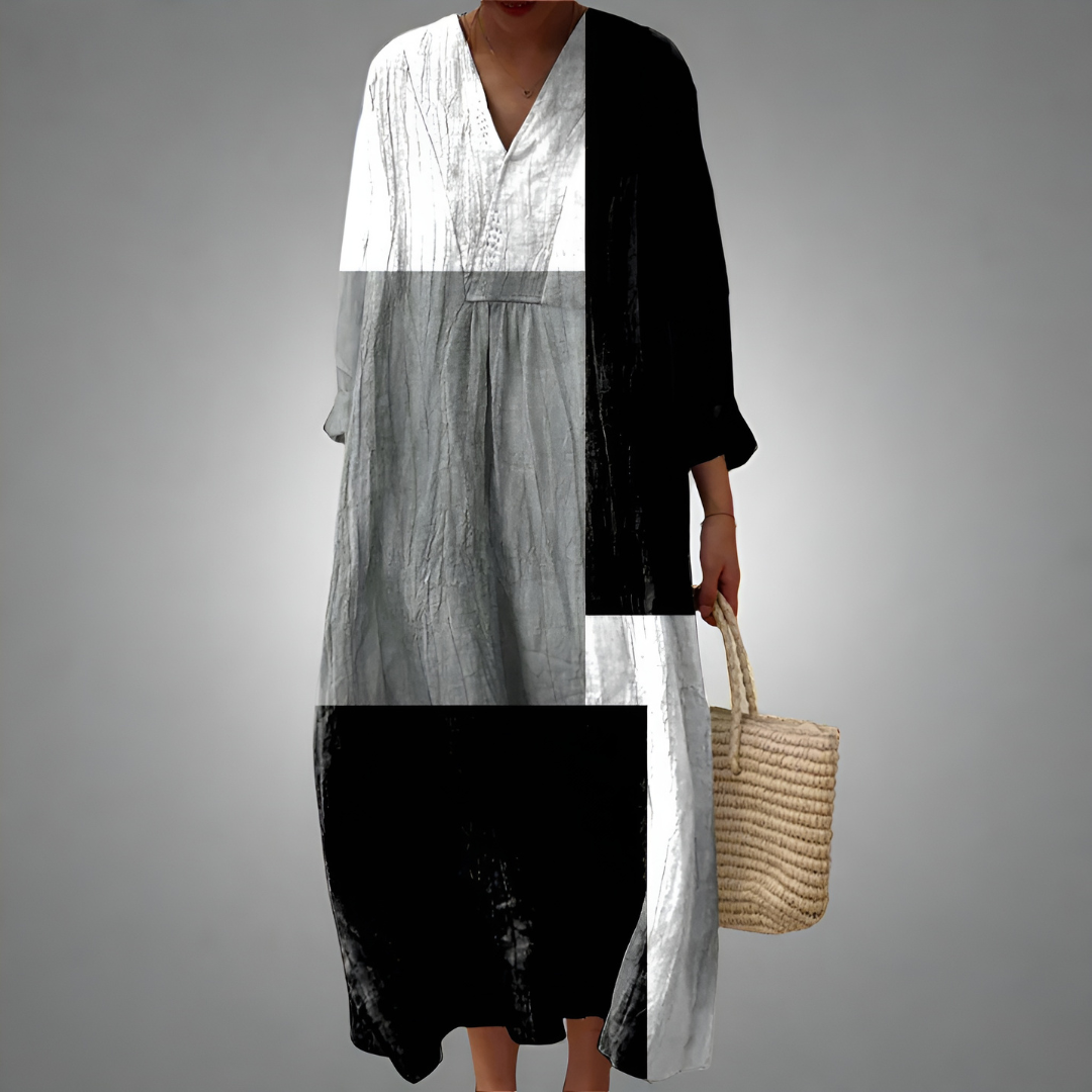 Noira – Monochromes Block Midi Kleid für Frauen