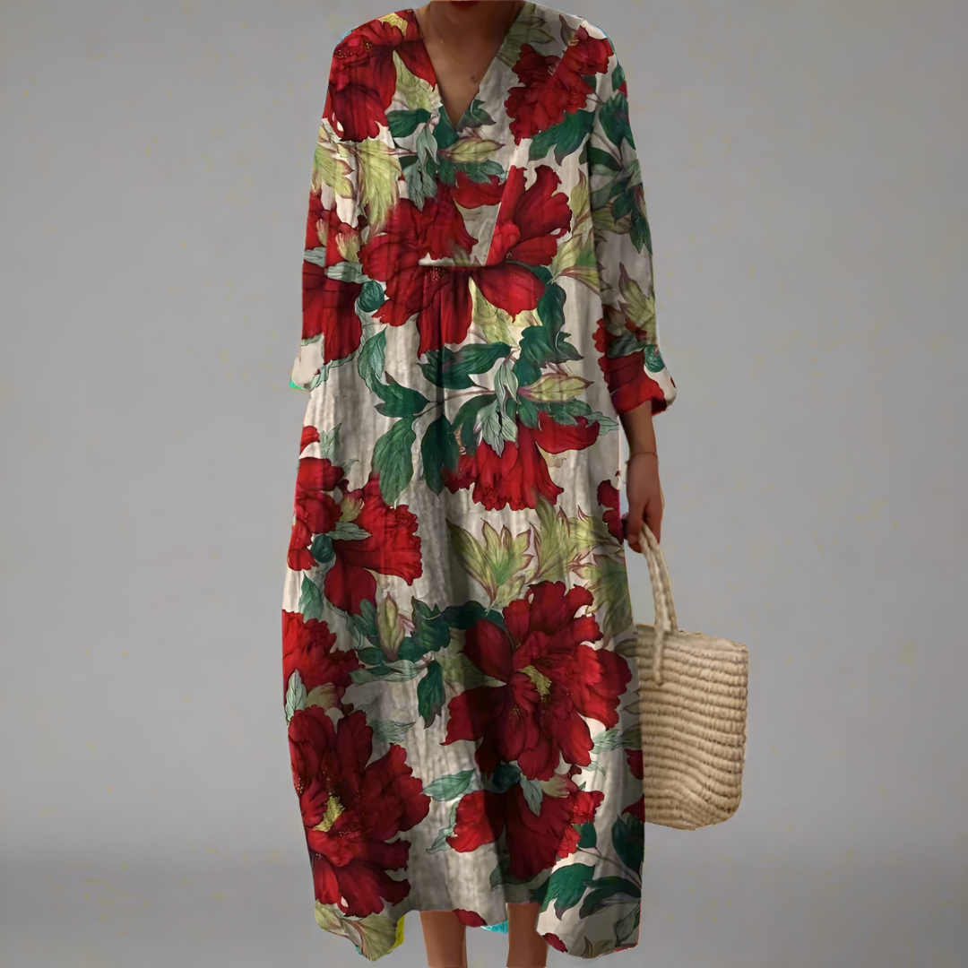 Alune – Crimson Bloom Maxi Kleid