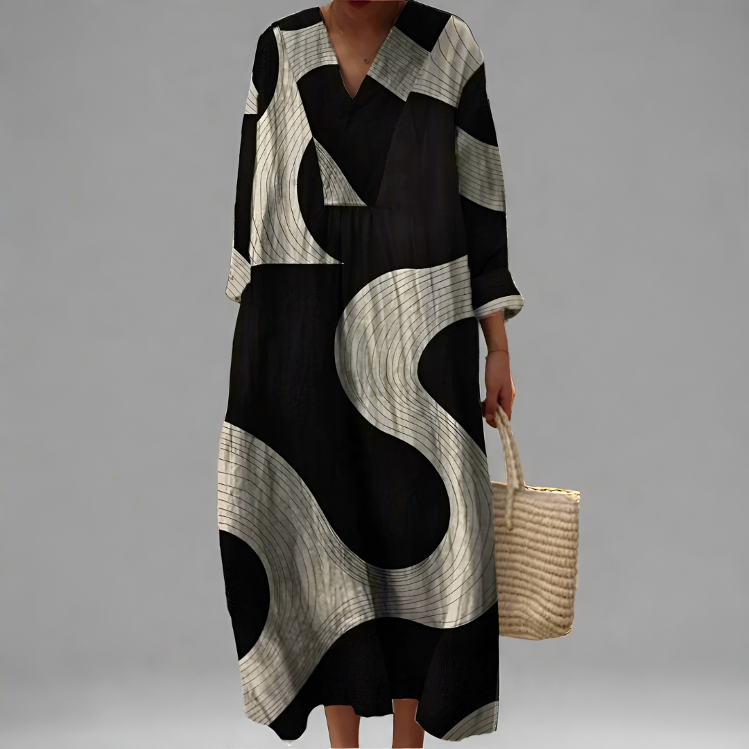 Esara – Noir Wave Maxi Kleid