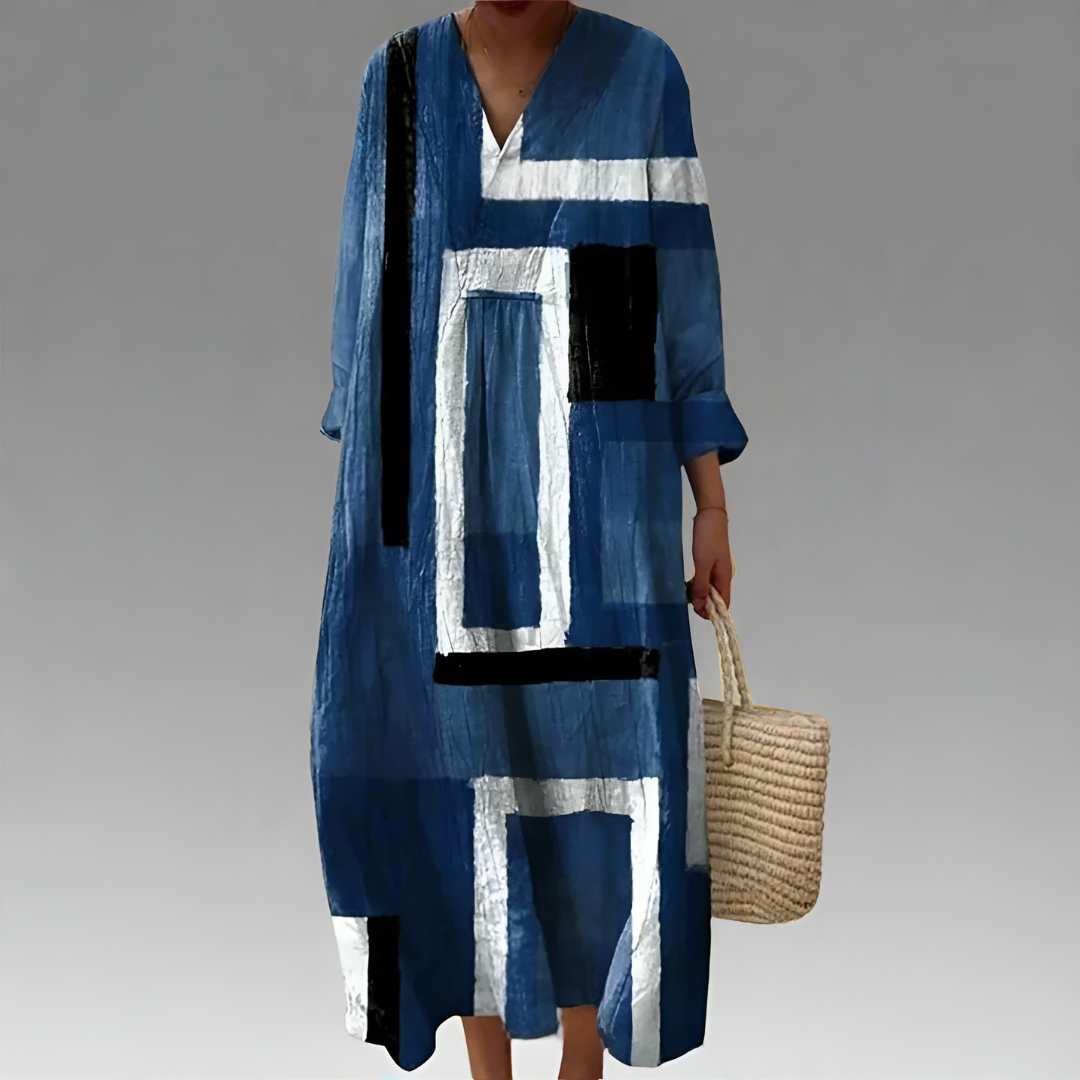 Velora – Indigo Rahmen Shift Kleid