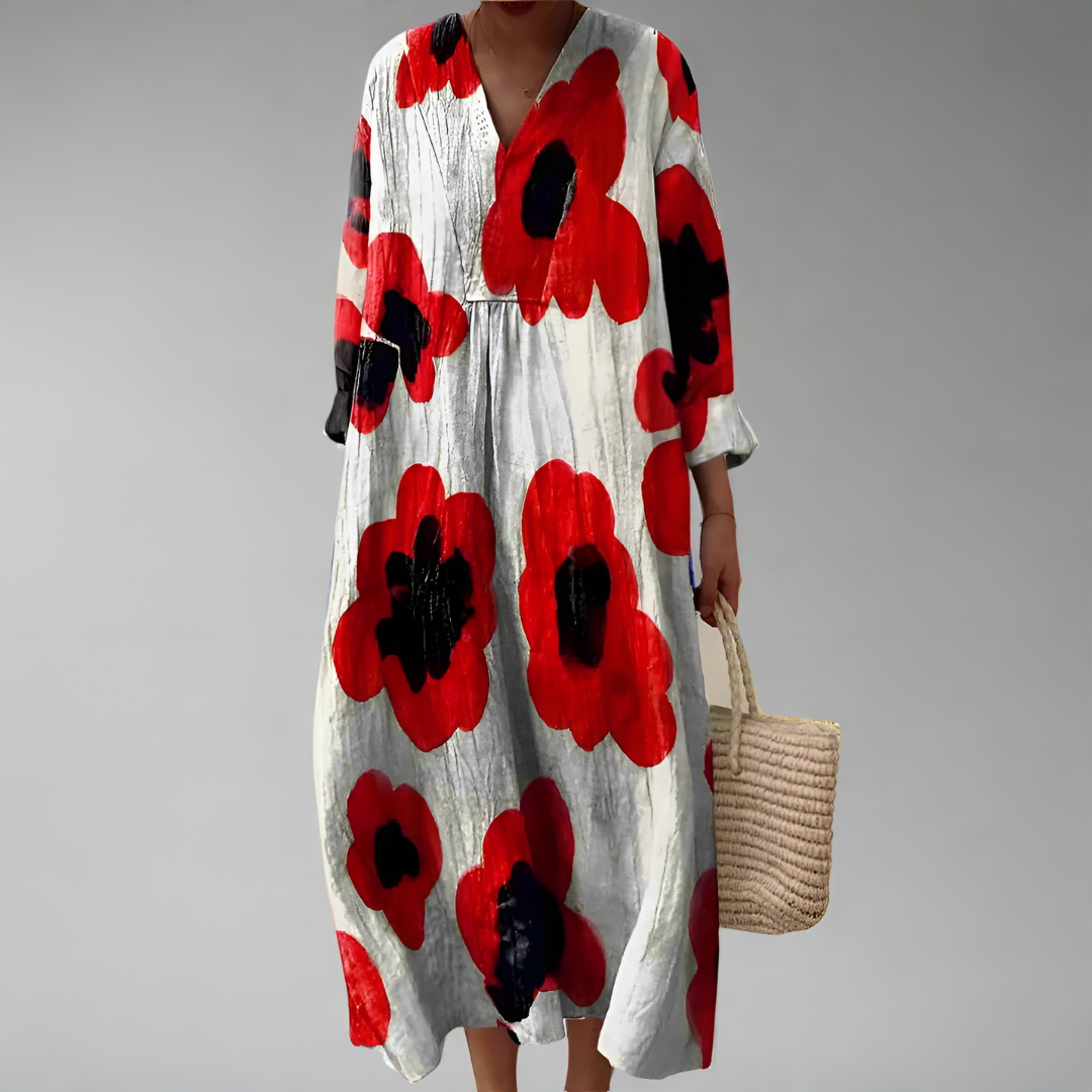 Mirella – Scarlet Bloom Midi Kleid