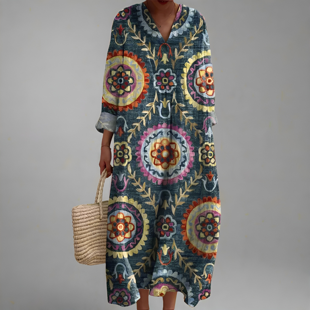 Seraphina – Mandala Floral Midi Kleid für Frauen