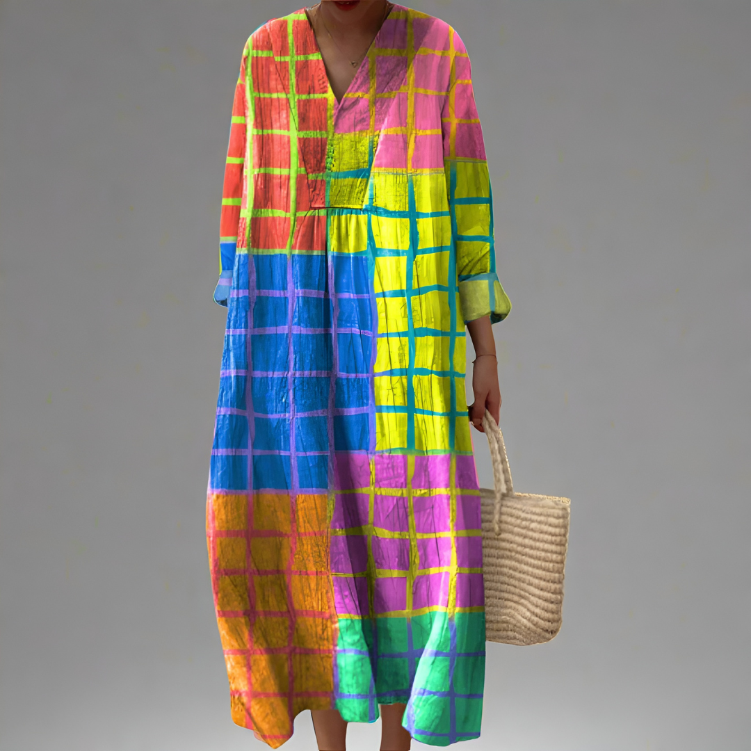 Aurora – Lebhaftes Patchwork-Kleid für Frauen