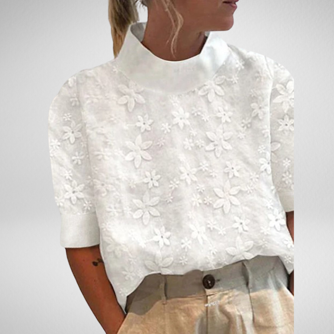 Elodie – Bestickte Bluse mit Stehkragen