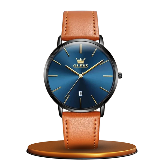 Leather Band Car Date Watch