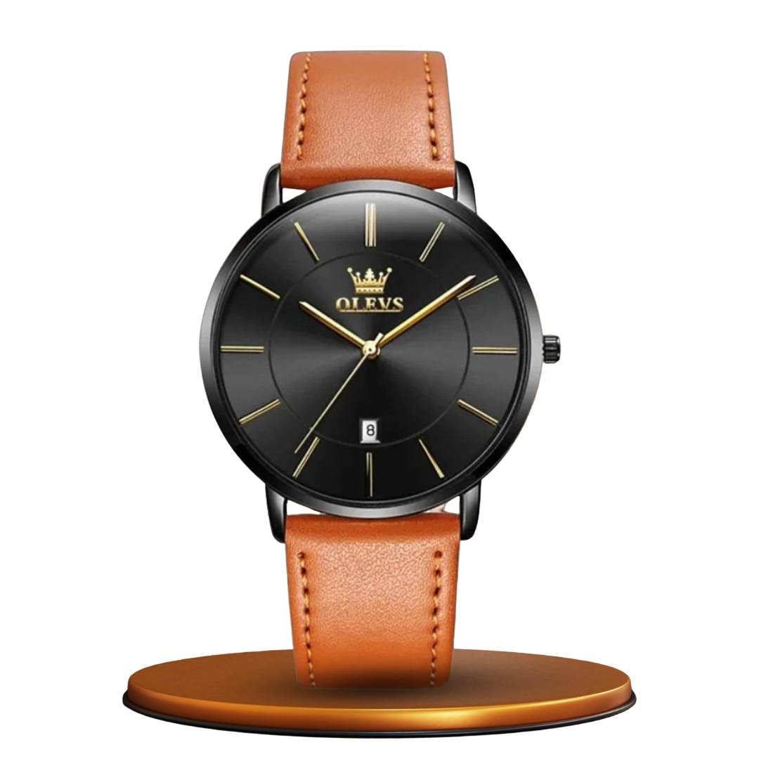 Leather Band Car Date Watch