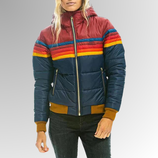 Chandler – Retro Regenbogen Pufferjacke für Frauen