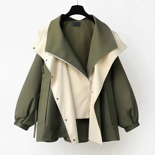 Lieselotte – Zweifarbige Kapuzen-A-Linien-Jacke für Frauen