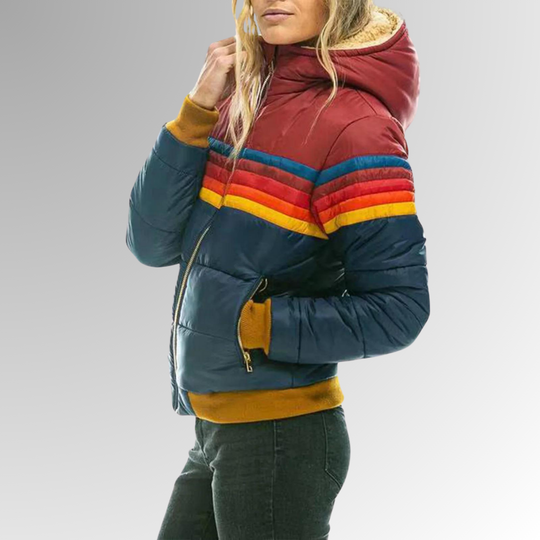 Chandler – Retro Regenbogen Pufferjacke für Frauen