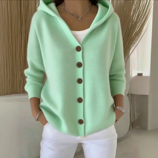 Althea – Knopfverschluss Strick Hoodie für Frauen