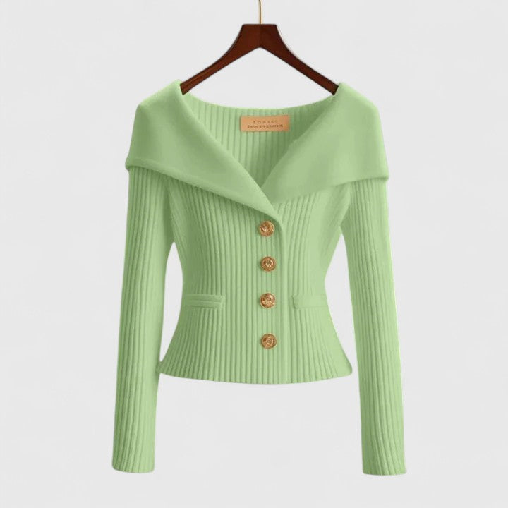 Bailee – Schickes Off-Shoulder Knopfstricktop für Damen