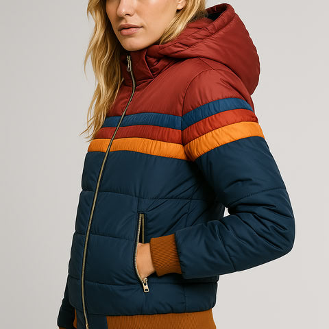 Chandler – Retro Regenbogen Pufferjacke für Frauen