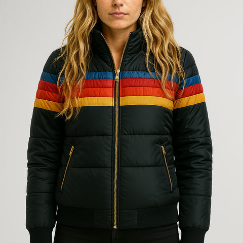 Chandler – Retro Regenbogen Pufferjacke für Frauen