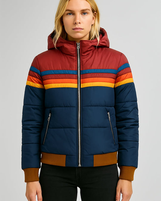 Chandler – Retro Regenbogen Pufferjacke für Frauen