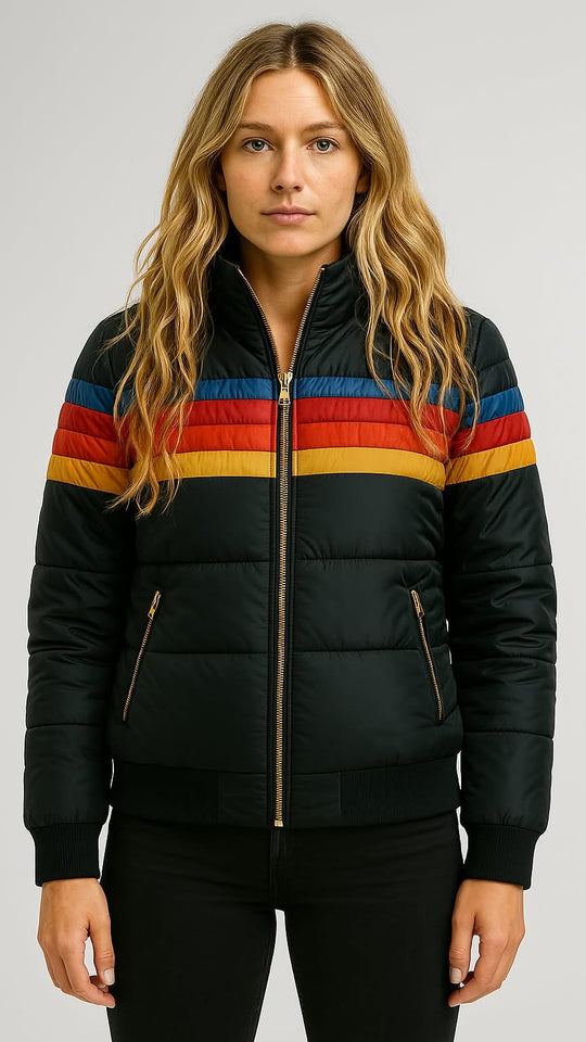 Chandler – Retro Regenbogen Pufferjacke für Frauen