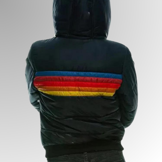 Chandler – Retro Regenbogen Pufferjacke für Frauen