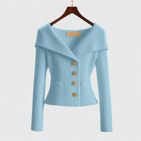 Bailee – Schickes Off-Shoulder Knopfstricktop für Damen