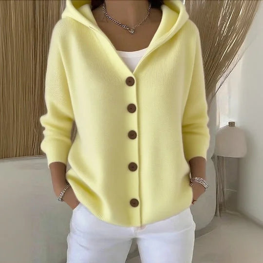 Althea – Knopfverschluss Strick Hoodie für Frauen