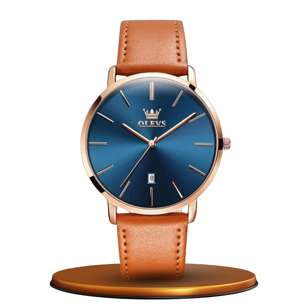 Leather Band Car Date Watch