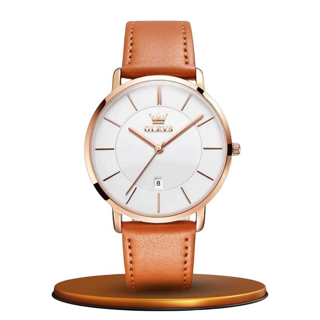 Leather Band Car Date Watch