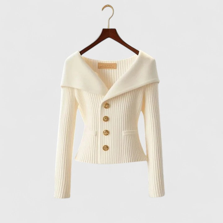 Bailee – Schickes Off-Shoulder Knopfstricktop für Damen