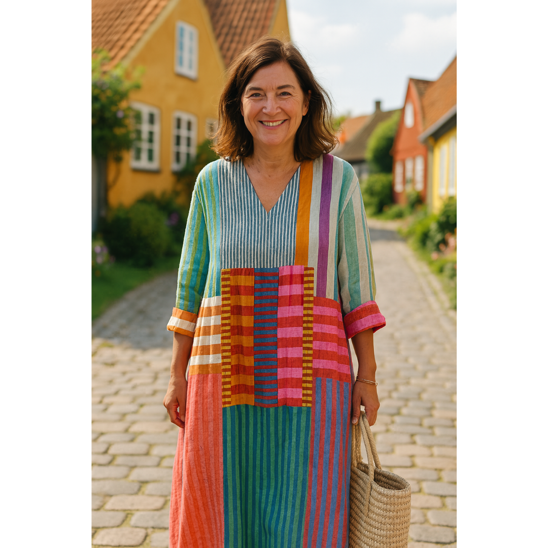 Solvina – Multicolor Artisan Baumwollkleid für Frauen