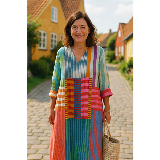 Solvina – Multicolor Artisan Baumwollkleid für Frauen