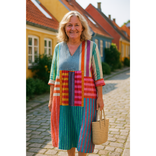 Solvina – Multicolor Artisan Baumwollkleid für Frauen