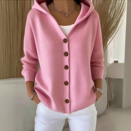 Althea – Knopfverschluss Strick Hoodie für Frauen