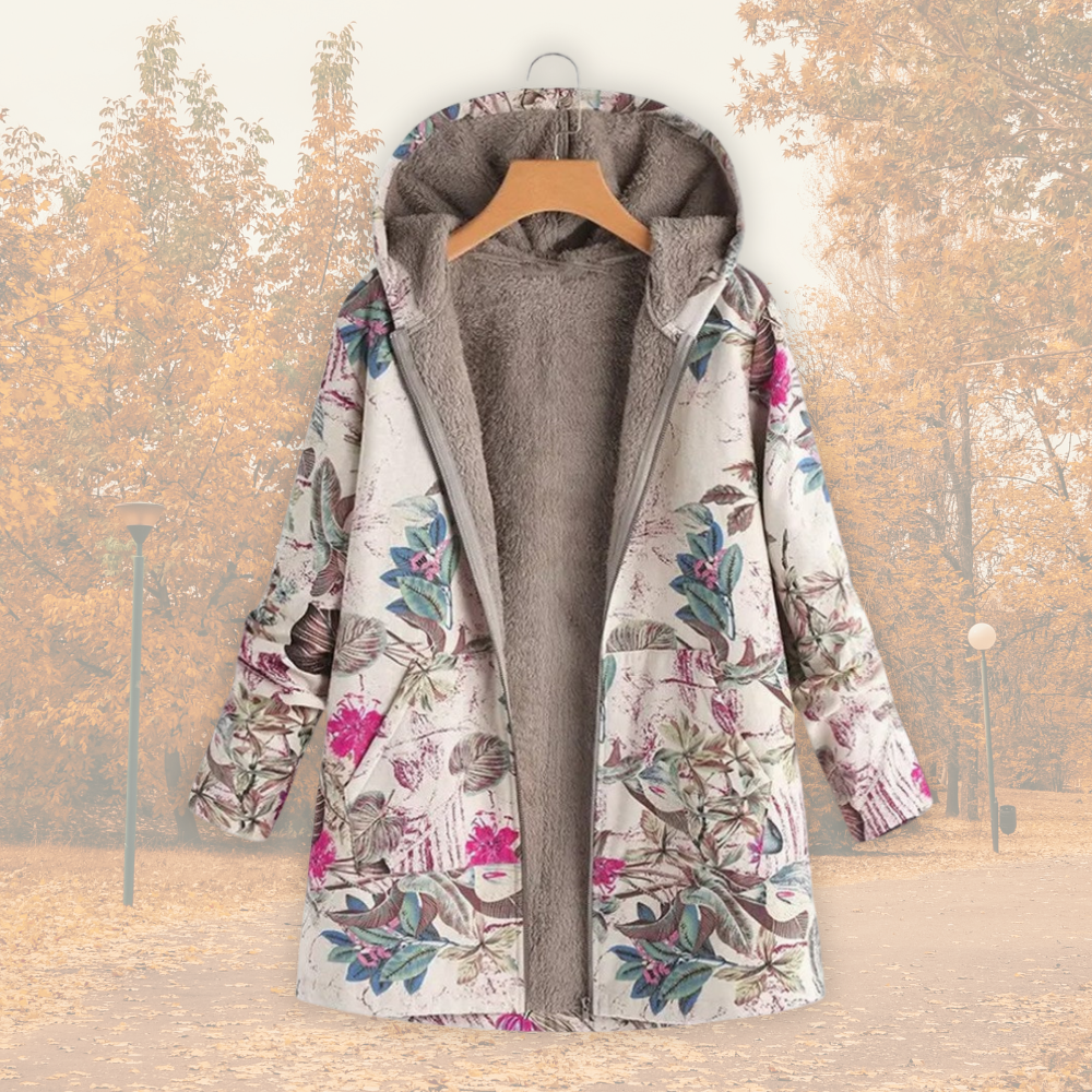 Honey – Gemütlicher Blumen-Fleece-Mantel für Damen