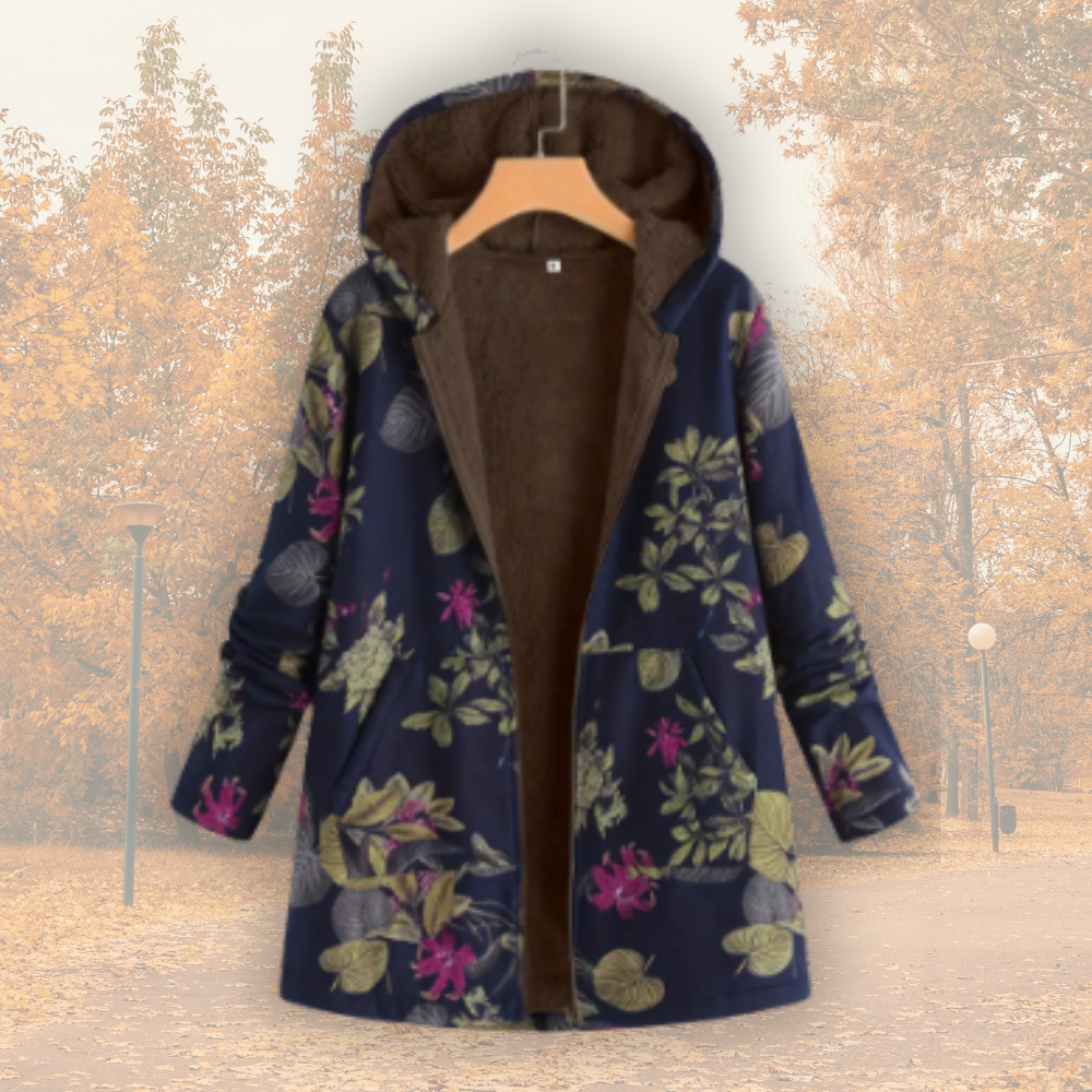 Honey – Gemütlicher Blumen-Fleece-Mantel für Damen