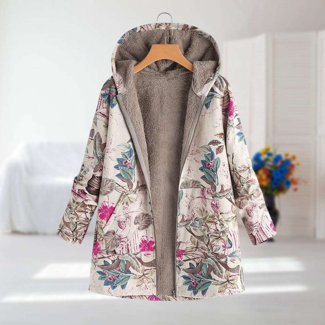 Honey – Gemütlicher Blumen-Fleece-Mantel für Damen