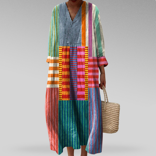 Solvina – Multicolor Artisan Baumwollkleid für Frauen