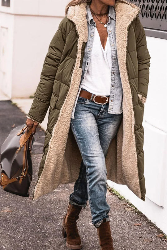 Lina – Langer Winter-Puffer-Mantel mit Kapuze für Frauen