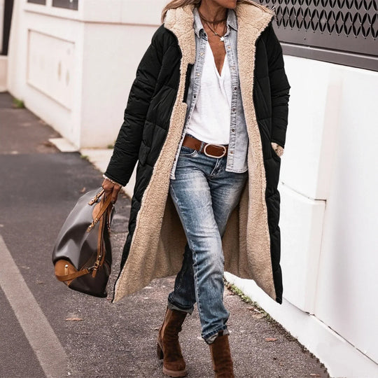 Lina – Langer Winter-Puffer-Mantel mit Kapuze für Frauen
