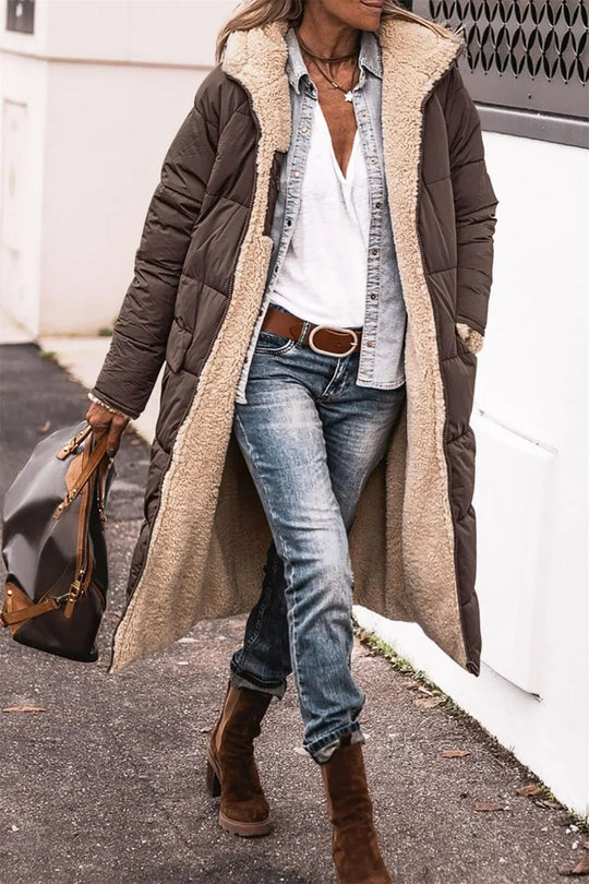 Lina – Langer Winter-Puffer-Mantel mit Kapuze für Frauen