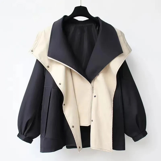 Lieselotte – Zweifarbige Kapuzen-A-Linien-Jacke für Frauen