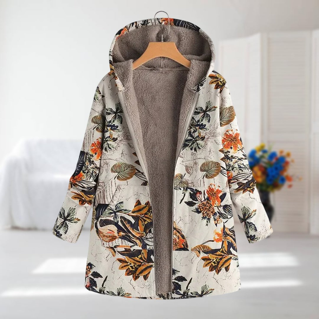 Honey – Gemütlicher Blumen-Fleece-Mantel für Damen