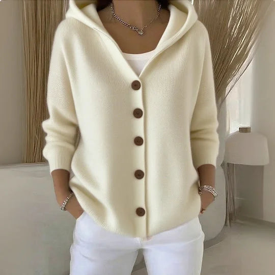 Althea – Knopfverschluss Strick Hoodie für Frauen