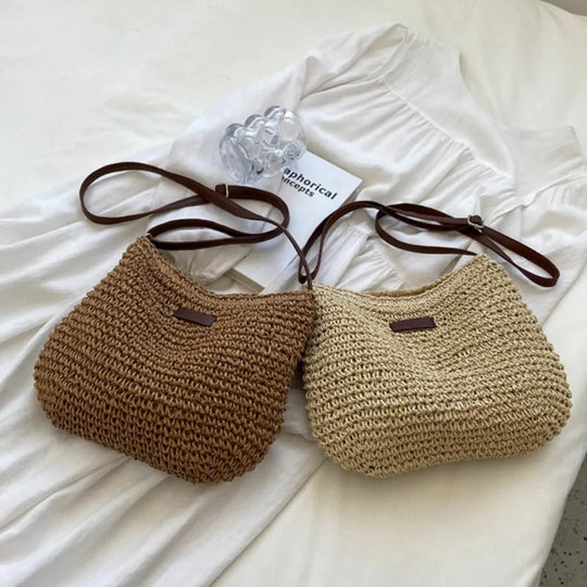 Lisbeth – Handgefertigte Strohtasche für die Schulter