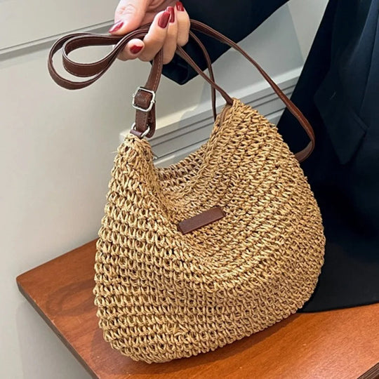 Lisbeth – Handgefertigte Strohtasche für die Schulter